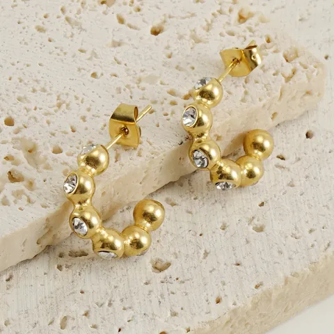 U-Shaped Hoop Earrings For Women Stainless Steel 18K Gold Plated Geometric Cubic Zirconia Studded Chic Jewelry