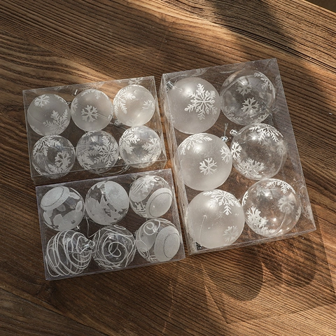Palle Di Natale Plastica Trasparente Bianco Fiocco Di Neve Stella Motivi Albero Di Festa Decorazioni Appese