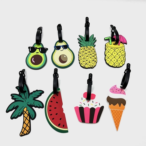 Luggage Tags PVC Soft Rubber Cartoon Fruit Food Shapes Travel Accessory Anti-Lost Colorful Identifier For Suitcase Bags