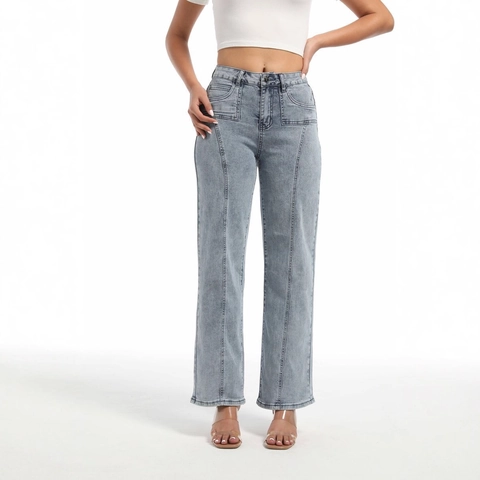 Vaqueros De Mujer Cintura Alta Pierna Ancha Recta Mezcla De Algodón Denier Rayón Lavado Vintage Casual Pantalones