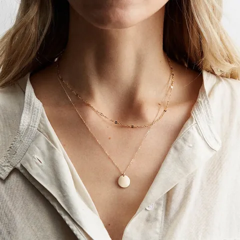 Collana con Pendente a Disco in Acciaio Inossidabile a Doppio Strato per Donna Placcato Oro 14K Choker Minimalista Gioielli