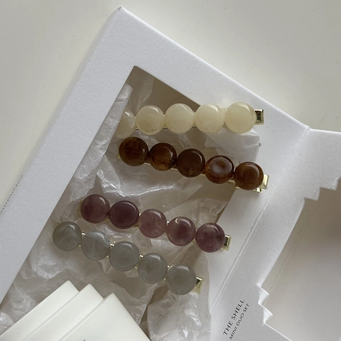 Pinces À Cheveux En Perles De Résine Barrette Bec De Canard Texture Marbre Rétro Élégant Pour Femmes