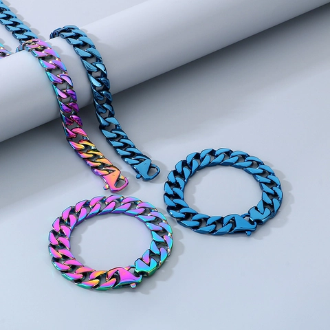 Uomini Hip Hop Collana Catena Cubana E Bracciale Acciaio Inossidabile Elettroplaccato Gioielli Catena A Maglie Piatte Per Ragazzi