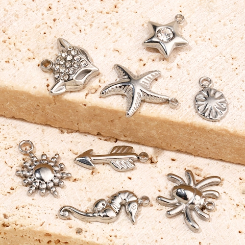 DIY Bijoux Breloques Pendants Acier Inoxydable Rhinestone Formes Mixtes Pour Fabrication Bracelet Collier Croix Étoile Abeille Mauvais Œil Trèfle Hippocampe Patte Renard Poli Petits Accessoires