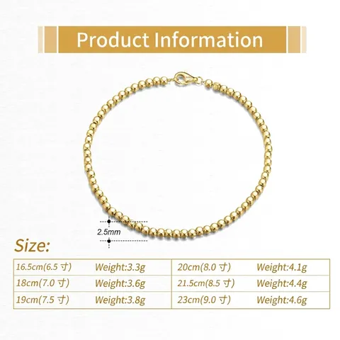 Fashion S925 Sterling Silver Round Cube Bead Bracelet For Women 18K Gold Platinum Plated Minimalist Jewelry Gift Idea