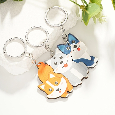Lindo Dibujo Animado Animal Familia Rompecabezas Llavero de Madera Koala Gato Oso Perro Pingüino Dinosaurio Jirafa Zorro Mochila Amuleto Colgante Regalo Decorativo