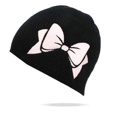 Damen Strickmütze Beanie Mit Schleife Stickerei Warm Wintermütze Y2K Mode Acryl Weich Strick Accessoire