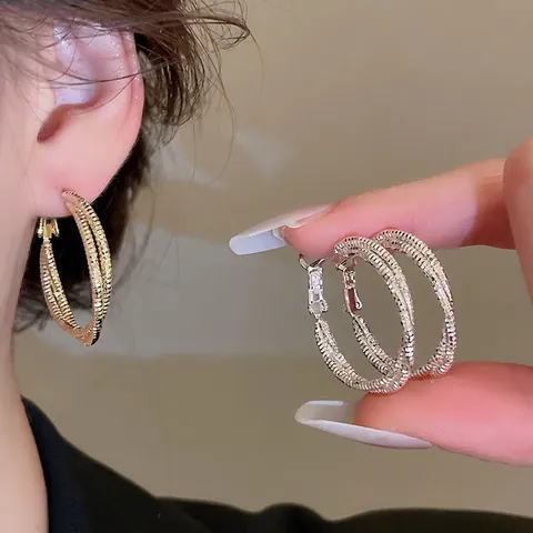 Gedrehte Textur Doppel-Creolen Mit 925 Sterling Silber Ohrstecker Kupfer Geometrischer Modeschmuck Für Damen