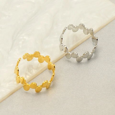 Geometric Oval Bean Linked Chain Ring Women Open Adjustable Stainless Steel 18k Gold Plated Minimalist Fashion Finger Jewelry