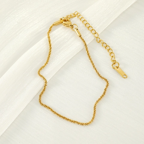 Schimmernde Fußkette Edelstahl Vergoldet Französischer Minimalismus Verstellbarer Gewebter Fußschmuck Damen