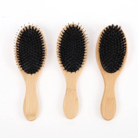 Natural Bamboo Boar Bristle Air Cushion Hair Brush For Scalp Massage Detangling Volumizing Mixed Bristles Hairstyling Tool