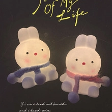 Cute Cartoon Rabbit LED Night Light Battery Operated Warm Glow Desk Ornament Vinyl Rabbit Lamp For Bedroom Dormitory Decor Gift