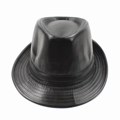 Retro PU Leather Fedora Hat Short Brim Jazz Cap Unisex Solid Color British Style Vintage Fashion Accessory