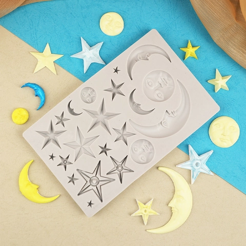 Silicone Star And Moon Human Face Cake Mold For Chocolate Fondant Sugarcraft Resin Clay DIY Baking Decorative Tool