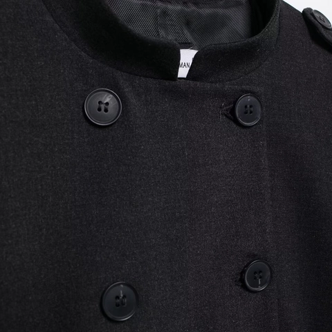 Veste Courte Femme Double Boutonnage Col Montant Épaulettes Style Britannique Manteau Laine