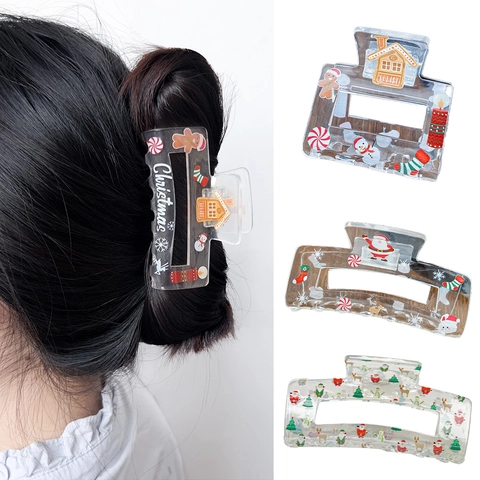 Mollette Per Capelli Di Natale Acrilico Trasparente Motivo Babbo Natale Renna Pupazzo Di Neve Accessori Per Donne Vacanze