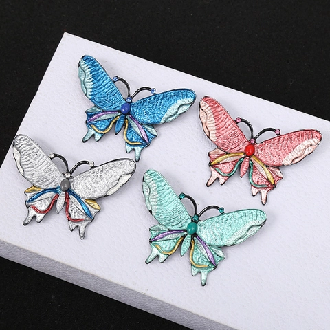 Butterfly Brooch Alloy Enamel Colorful Rhinestone Nature Style Pin Scarf Buckle For Women Suit Dress Accessory