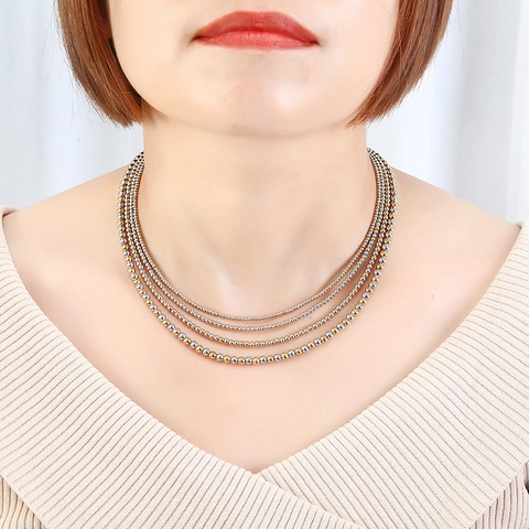 Minimalist Ball Bead Necklace Waterproof Polished Stainless Steel Round Sphere Chain Jewelry Women Classic Elegant Style