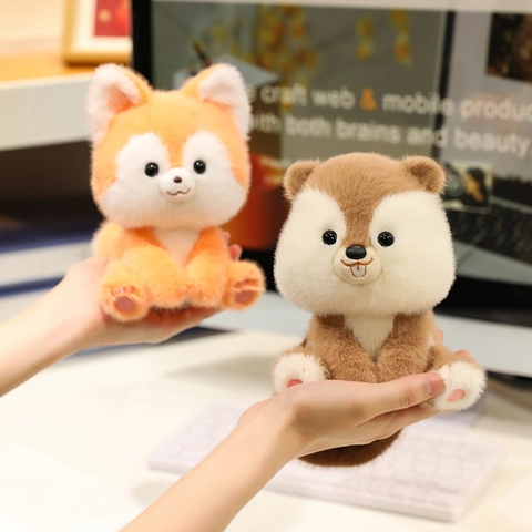 Cute Forest Animal Plush Stuffed Toy Raccoon Fox Red Panda Squirrel Soft Faux Fur Desktop Decor Comfort Doll For Kids Adults