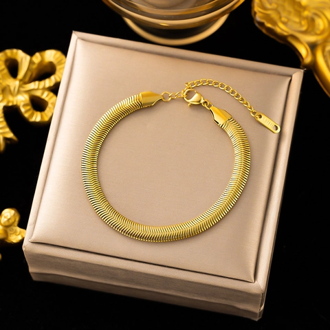 Pulsera De Cadena De Espina De Pescado Plana Acero Inoxidable Minimalista Joyería De Serpiente Simple Moda Elegante Para Mujeres Hombres