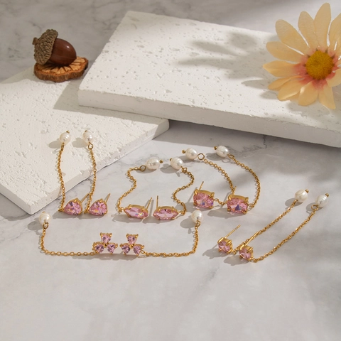 Orecchini Pendenti Con Nappine In Acciaio Inossidabile Con Perle D'Acqua Dolce E Zirconi Catena Lunga Elegante Per Donna