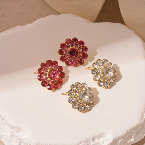 Boucles D'oreilles Puces Fleurs Alliage Strass Étincelants Délicat Luxe Minimaliste Pour Femmes Avec Tige En Argent Sterling 925
