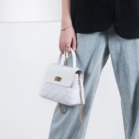 Borsa A Mano Trapuntata Da Donna Pelle PU Tracolla A Catena Borsa A Tracolla Manico Superiore Chiusura Quadrata Street Style