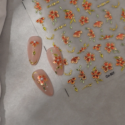 Pegatinas Uñas 5D Relieve Flor Degradado Pan de Oro Filigrana Autoadhesivas Impermeables Decoración Manicura