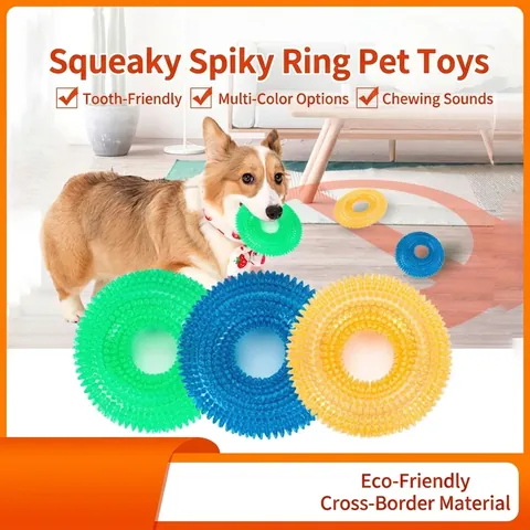 Juguete Para Masticar Perros Anillo Con Púas Chirriante Goma TPR Limpieza Dental Juego Interactivo Alivio Aburrimiento