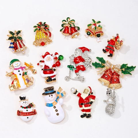 Spille Di Natale Per Donne Lega Smalto Strass Babbo Natale Pupazzo Di Neve Albero Gioielli Accessorio Festivo