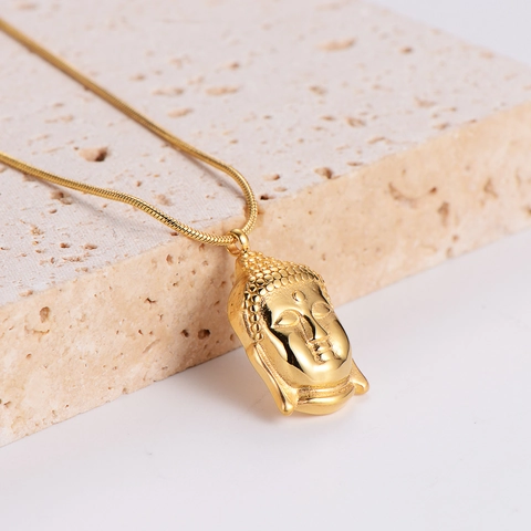 Buddha Kopf Anhänger Halskette 18K Vergoldet 316L Edelstahl Schlangenknochenkette Religiöser Retro Stil Für Damen Herren