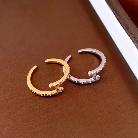 Adjustable Open Ring Copper With Zircon Geometric T-Shaped 18K Gold Plated Elegant Minimalist Daily Accessory For Women