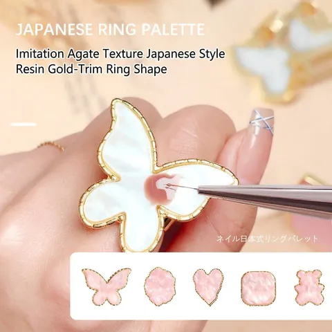 Tavolozza Anello Nail Art Resina Trama Agata Bordo Dorato Portatile Dito Piastra Di Miscelazione Per Manicure Pittura Forme Varie