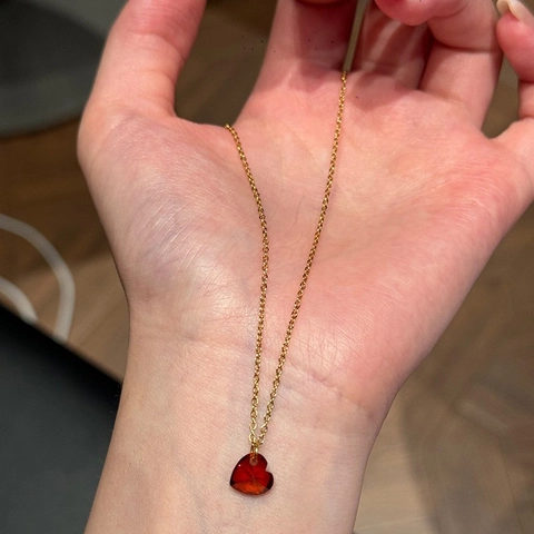 Edelstahl Rote Herz Anhänger Halskette Für Frauen Goldene Kette Zirkonia Eingelegt Elegante Modeschmuck
