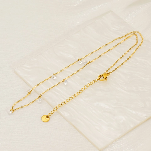 Mode Titanium Stalen Gouden Zirkoon Ketting Voor Dames Veelzijdige Zirkoon Sleutelbeenketting