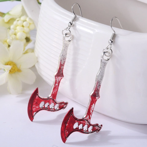 Boucles d'Oreilles Tache de Sang Halloween Alliage Exagéré Ciseaux Hache Couteau Scie Crâne Couperet Gothique Punk Bijoux Femme