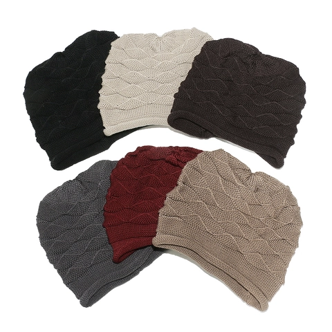 Gorro De Punto Acrílico Slouch Beanie Cálido Cortavientos Textura Ondulada Color Sólido Invierno Gorro Adulto Unisex