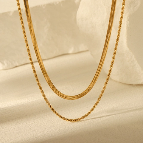 Double Layer Halskette Edelstahl Schlangen Und Seilkette Vergoldet Vakuum Beschichtet Wasserfest Schmuck Für Damen