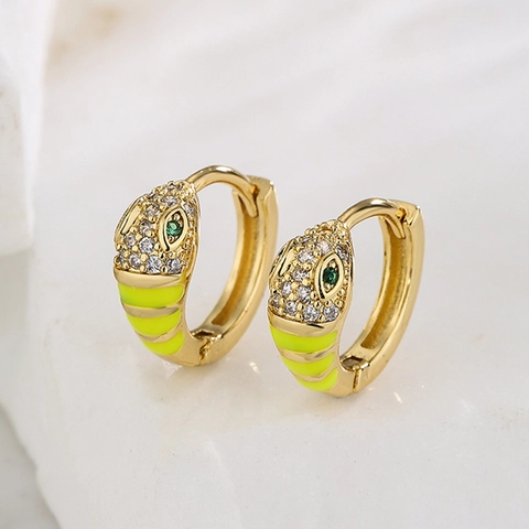 Snake Hoop Earrings Copper Gold Plated Colorful Enamel Stripe Cubic Zirconia Animal Design Bohemian Style For Women