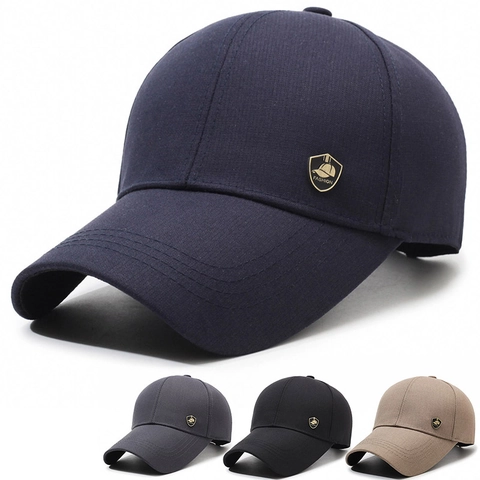 Baseballkappe Polyester Sonnenschutz Atmungsaktiv Outdoor Einfach Lässig Verstellbarer Hut Mit Metallschild Logo Herren