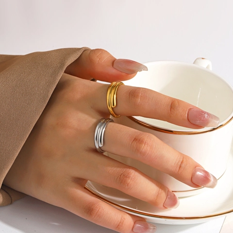 Minimalistische Roestvrijstalen Open Ring Voor Dames Geometrische Meerlagige Lijn Verstelbare Vingerring Goud Zilver Sieraden