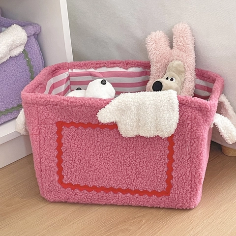 Cesto Portaoggetti In Peluche Piccolo Mostro Organizzatore In Sherpa Per Giocattoli Biancheria Decorazione Casa Fodera A Righe