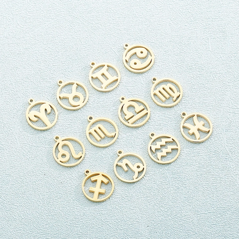 Stainless Steel Zodiac Charms Round Hollowed Out Constellation Pendants For DIY Jewelry Making Necklace