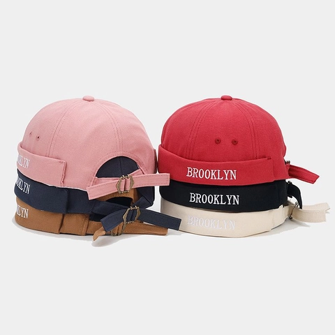 Retro Docker Hat Brimless Beanie Miki Hat For Men Women Cotton Canvas Adjustable Streetwear Brooklyn Letter Embroidery