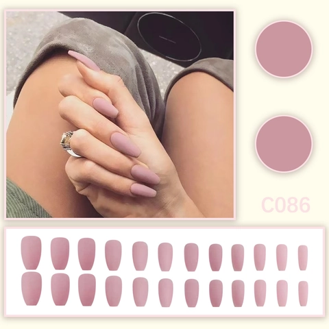 Matte Solid Color Press On Nails Dusty Rose Pink Coffin Ballerina Shape Artificial False Nails For Women Daily Wear