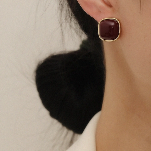 Geometric Square Stud Earrings With Alloy Resin And 925 Sterling Silver Earring Post Retro Chic Style For Women