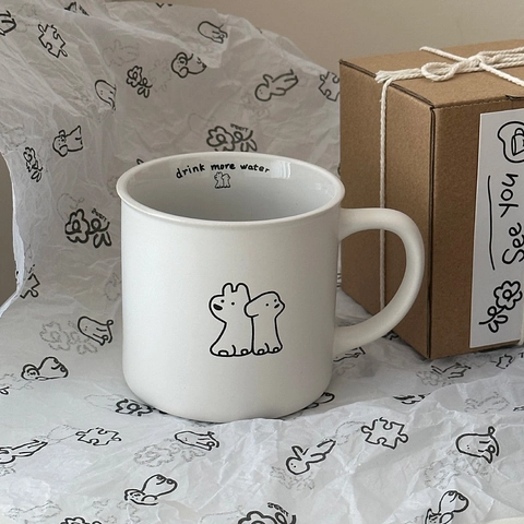Tazza In Ceramica Opaca Smerigliata Tazza Da Caffè Motivo Cane Cartone Animato Minimalista Testo Interno Bere Più Acqua
