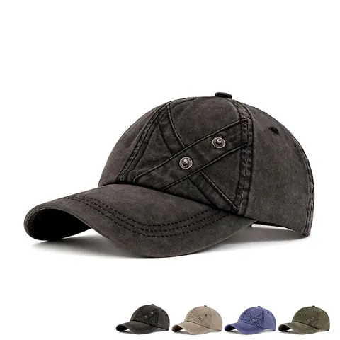 Cappello Baseball Cotone Lavato Vintage Distressed Dad Hat Fibbia Metallo Regolabile Protezione Solare Unisex