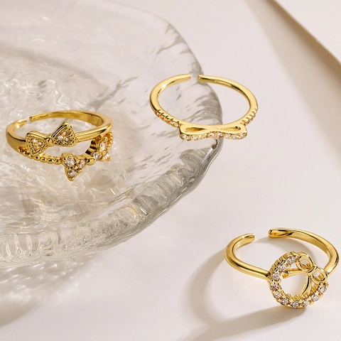 Mode Schleife Offener Ring Kupfer Vergoldet Zirkonia Geometrisch Verstellbar Fingerschmuck Damen