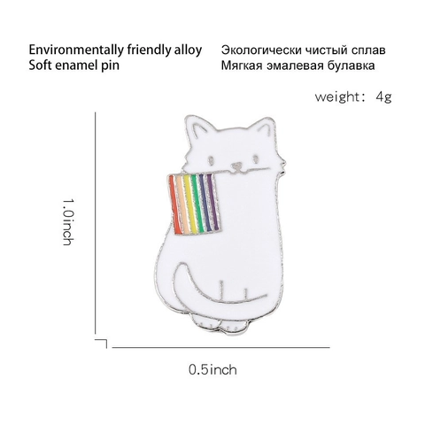 Cartoon White Cat Holding Rainbow Flag Enamel Brooch Alloy Badge For Backpack Clothing Decor Unisex Pride Fashion Jewelry